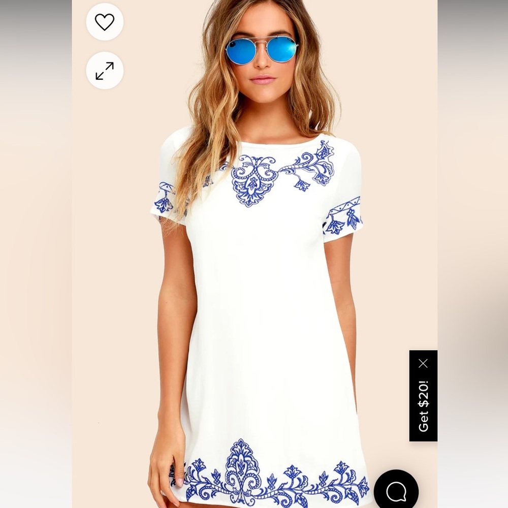Lulus Tale to Tell Blue and Ivory Embroidered Shift Dress